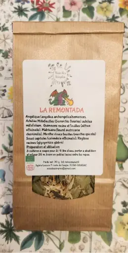 LA REMONTADA : Angélique, Achillée Millefeuilles, Guimauve racine et feuilles, Matricaire fleurs, Menthe douce feuilles, Soucis capilules, Réglisse racine